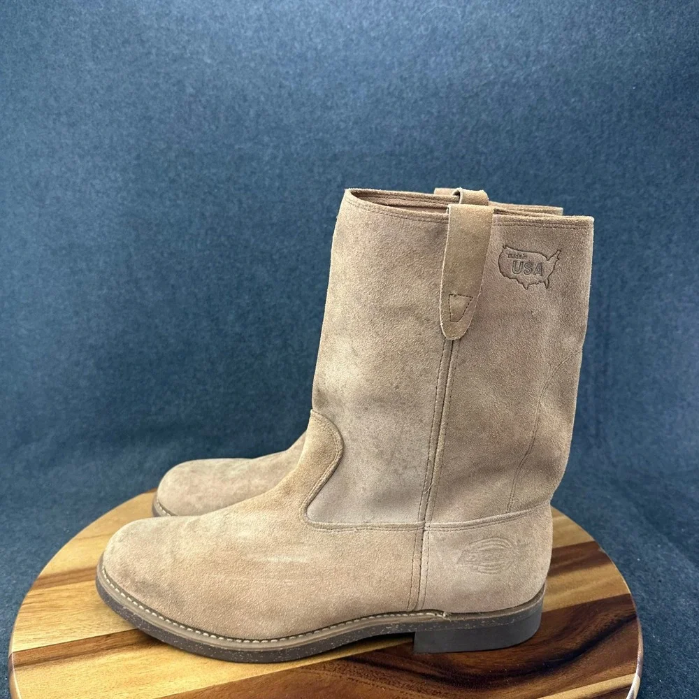 Vtg 70s Dickies Made in USA Tan Suede Cowboy Western Boots Size 11 EE